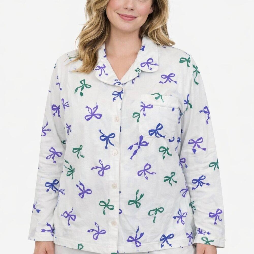 Copied - NWT J Crew Factory Long-Sleeve Knit Bow PJ Pajama Set Petite S - Picture 2 of 2